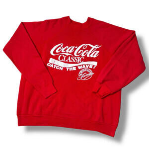 VTG 80/90s Coca-Cola Classic Sweathsirt Puff Print Size M Red Catch the Wave Y2K
